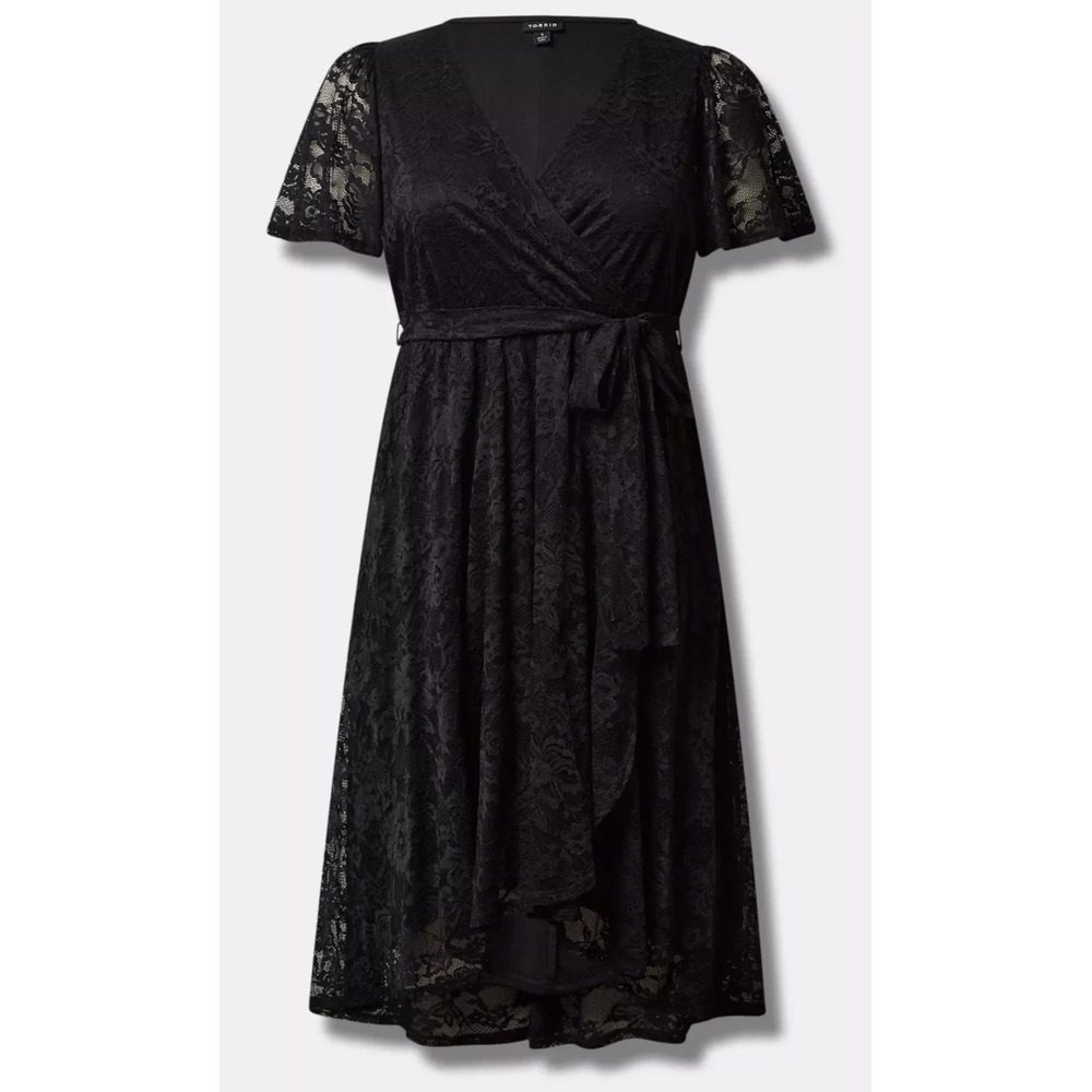 Torrid Mini Lace Wrap Dress Black Tie Stretch Hi-Lo Skater Stretch Plus Size 4X - Picture 12 of 13